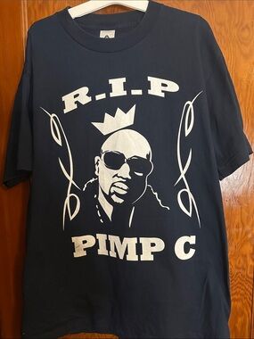 VINTAGE RIP PIMP C OF UGK CREWNECK T-SHIRT NAVY BLUE MENS SIZE LARGE